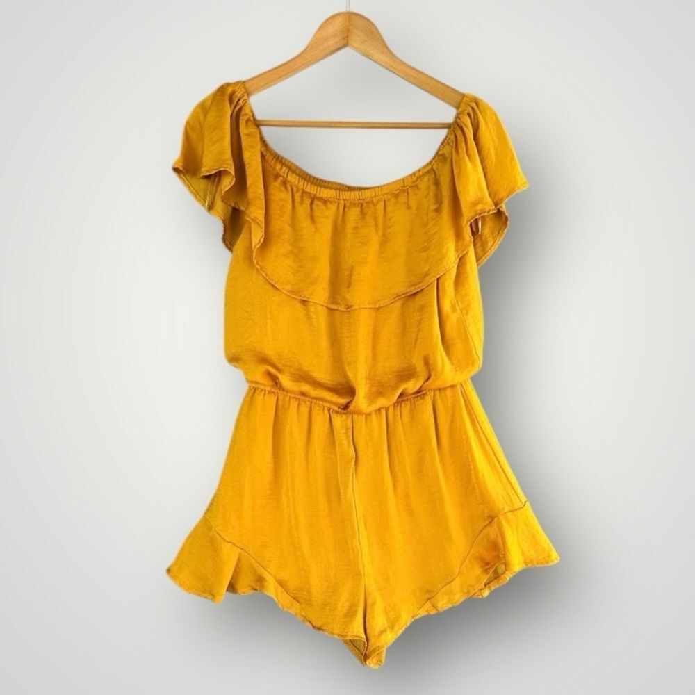 She + Sky Mustard Yellow Off-Shoulder Romper